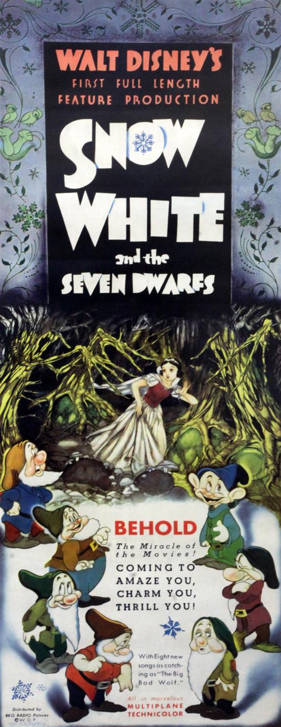 Snow White and the Seven Dwarfs RKO, 1937. U.S. insert poster, framed. 90 x 34.5cm.